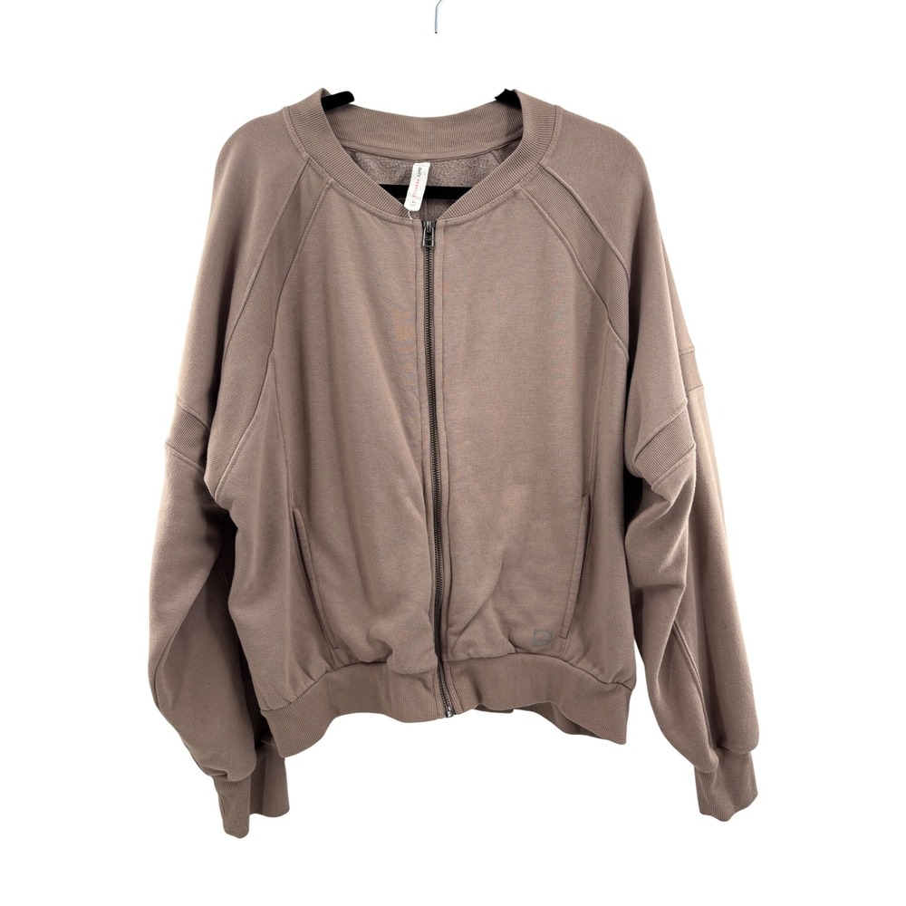 Daily Practice by Anthropologie Zip Up Bomber Sweatshirt Taupe XL Womens